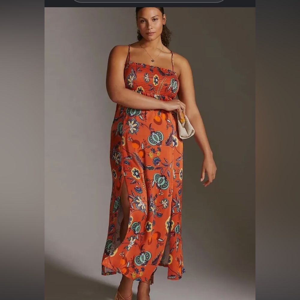 Maeve floral burnt orange dress by Anthropologie 100%viscose